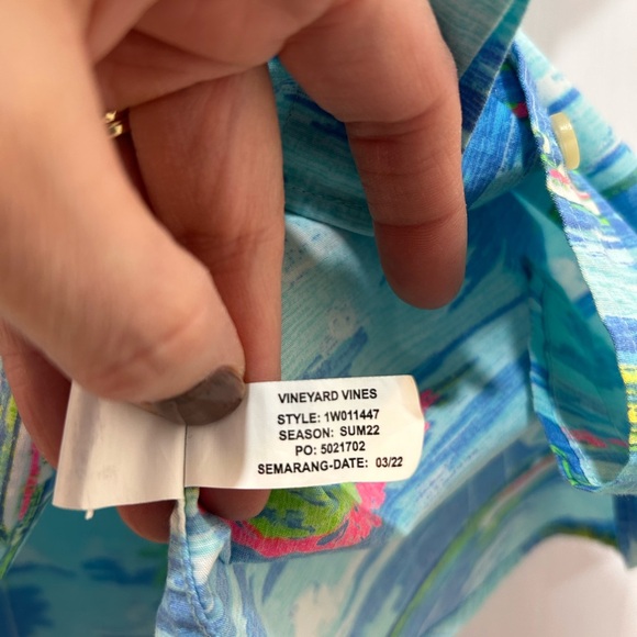 Vineyard Vines Whale Shirt Mens Short Sleeve Button Down Tropical Fish Sz L - Picture 8 of 9